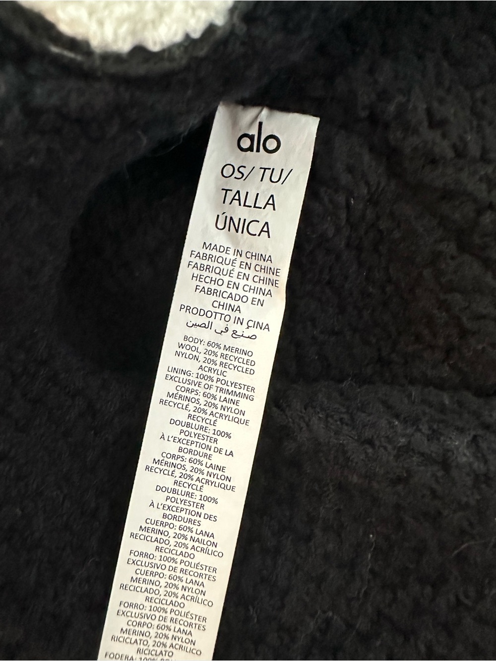 Alo Yoga Black Merino Wool Earflap Pom Pom Beanie One Size - Picture 2 of 3